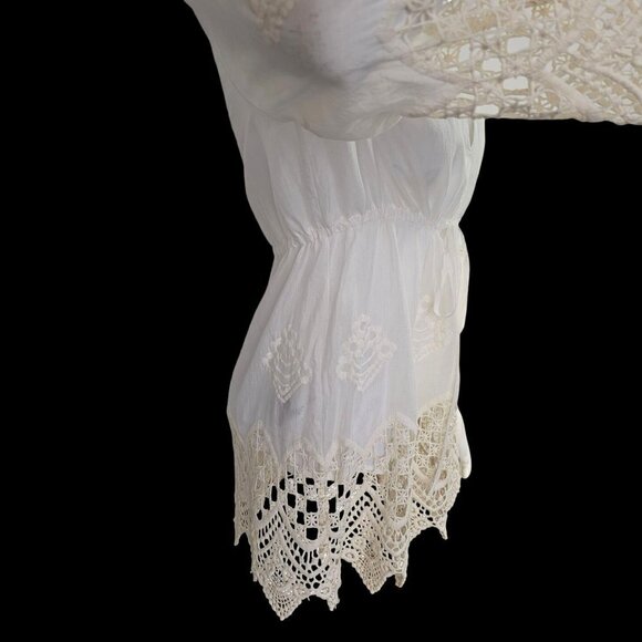 BCBG MaxAzaria White Lace Boho Top + Cami Cotton Drawstring Waist V Neck Women S - Picture 9 of 12